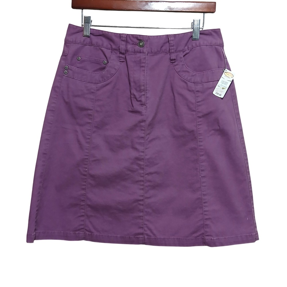 Talbots Petite A Line Skirt Purple Cotton Stretch Size 8 NWT